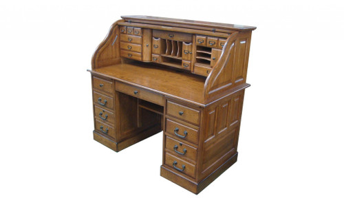 Two Tier Burnished Walnut Hardwood Deluxe Roll Top Desk