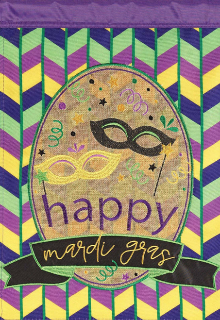 Mask Happy Mardi Gras Flag Burlap Garden