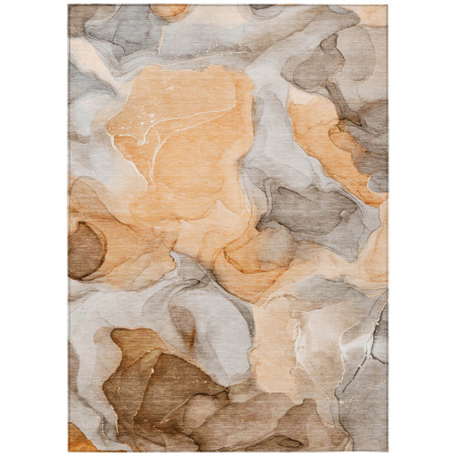 10' X 14' Orange Abstract Washable Non Skid Indoor Outdoor Area Rug