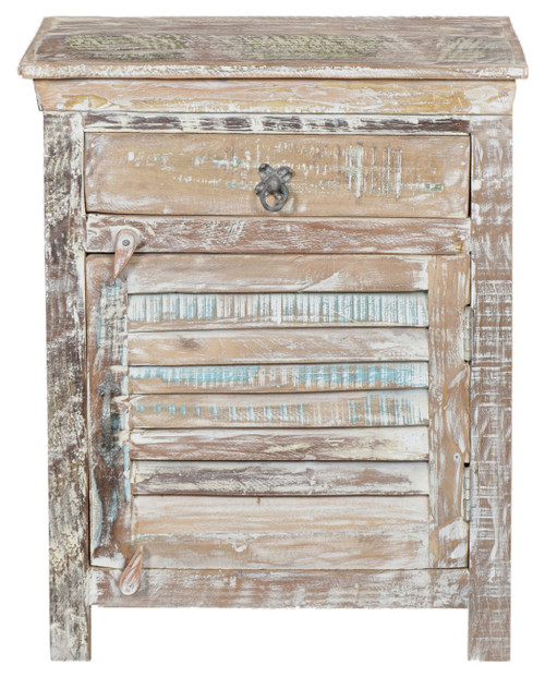 30" White Solid Wood Distressed One Drawer Nightstand