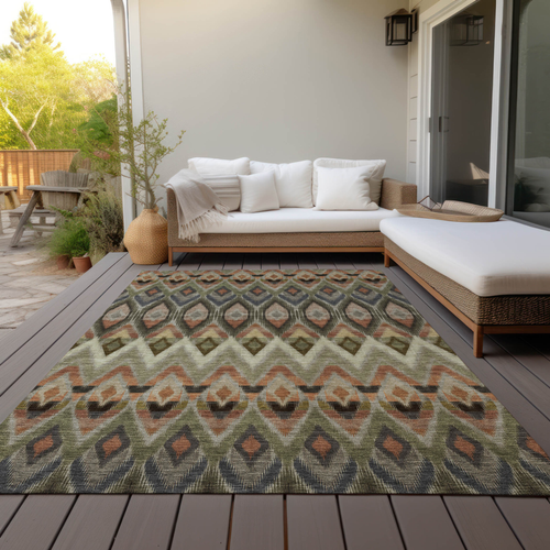 8' X 10' Taupe Olive Green And Beige Southwestern Washable Indoor Outdoor Area Rug