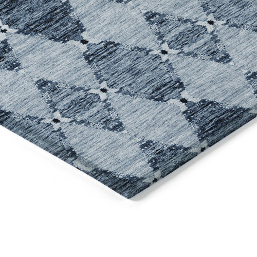 9' X 12' Navy Blue And Denim Blue Moroccan Washable Indoor Outdoor Area Rug
