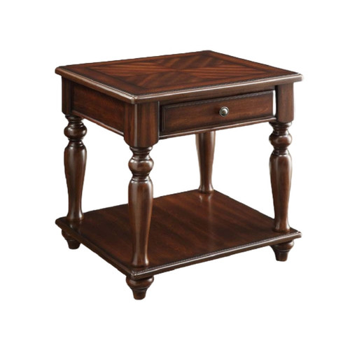 Homeroots Living Room 24" Rectangular End Table with Drawer and Shelf, Walnut