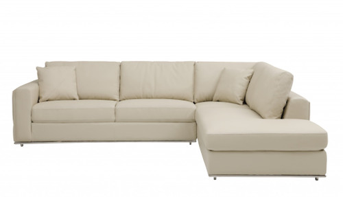 Homeroots Living Room Beige Deco Tufted Italian Leather Modular L Shape Two Piece Corner Sectional
