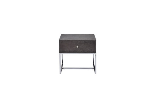 Homeroots Living Room 22" Rectangular End Table with Drawer, Chrome and Gray Oak