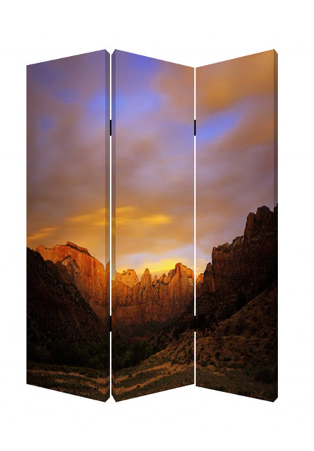 Homeroots Home Decor 1 x 48 x 72 Multi Color Wood Canvas Desert Screen, Multi Color, 3 Panel