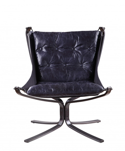 Homeroots Living Room 30" Solid Color Lounge Chair, Vintage Blue Top Grain Leather and Steel