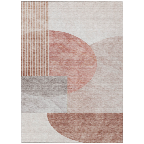 3' X 5' Copper Red And Gray Geometric Washable Indoor Outdoor Area Rug