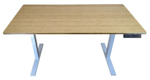 Homeroots Office Gray and Natural Bamboo 52" Dual Motor Electric Adjustable Desk