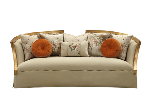 Homeroots 41" X 92" X 38" Fabric Antique Gold Upholstery Wood Leg/Trim Sofa, with 8 Pillows