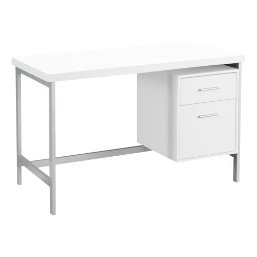 Homeroots 23.75" x 47.25" x 30.75" White Silver Particle Board Hollow Core Metal Computer Desk
