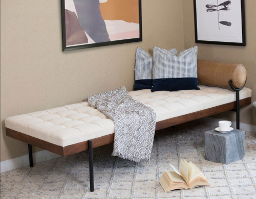 Homeroots Living Room 72" Ivory and Black Upholstered Bench Daybed