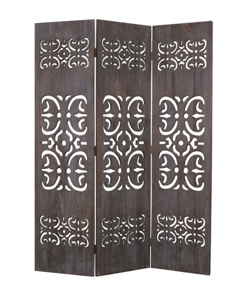 Homeroots Home Decor 3 Panel Wood Screen, Brown Finish, 1 x 52 x 67 Inches