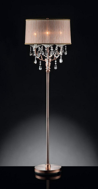 Homeroots Lighting 62" Steel Three Light Candelabra Floor Lamp, Silvery Pink Shade