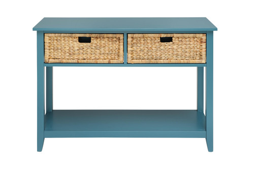 Homeroots Furniture 44" X 16" X 28" Teal Solid Wood Leg Console Table, Teal, Solid Wood
