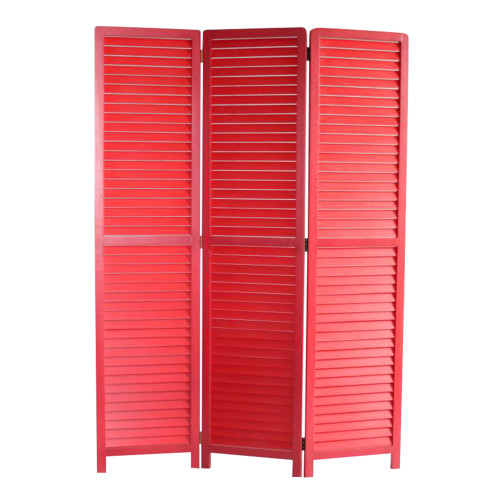 Homeroots Home Decor 1" X 47" X 67" Wood 3 Panel Screen, Red Finish, 3 Panel