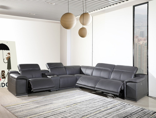 Homeroots Furniture 212" x 240" x 19.2" Dark Grey Power Reclining 6-PC Sectional