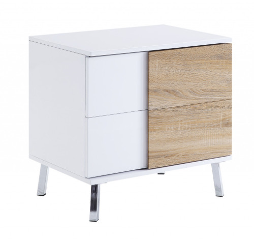 Homeroots Living Room 22" Rectangular End Table with Two Drawers, White High Gloss