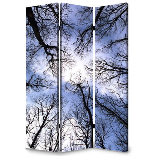 Homeroots Home Decor Wood Canvas Forest Screen, Multi Color, 1 Inch x 48 Inch x 72 Inch