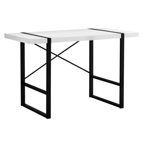 Homeroots 23.75" X 49" X 30" White Black Particle Board Hollow Core Metal Computer Desk
