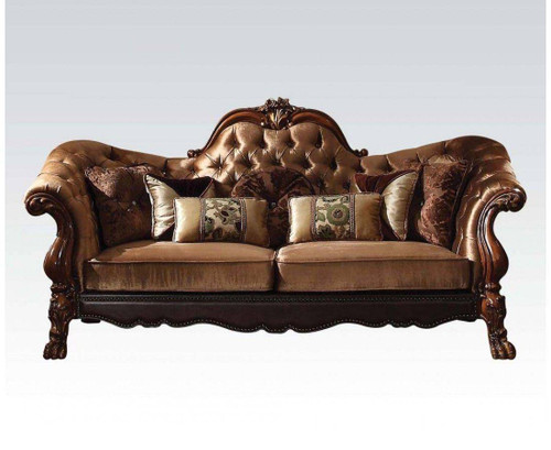 Homeroots 73" X 45" X 48" Golden Brown Velvet Loveseat W/5 Pillows