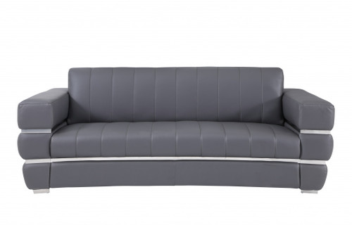 Homeroots Living Room 89" Dark Gray Chrome Accents Genuine Leather Standard Sofa, Dark Gray, Chrome Finish