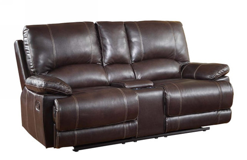 Homeroots Furniture 41" Stylish Brown Leather Console Loveseat, Brown