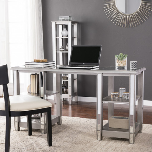 Homeroots Office Matte Silver Mirrored Desk
