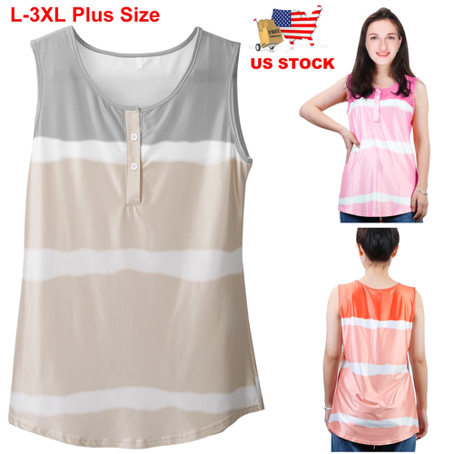 Women Tie-dye Sleeveless Tank Tops Summer Loose T Shirts