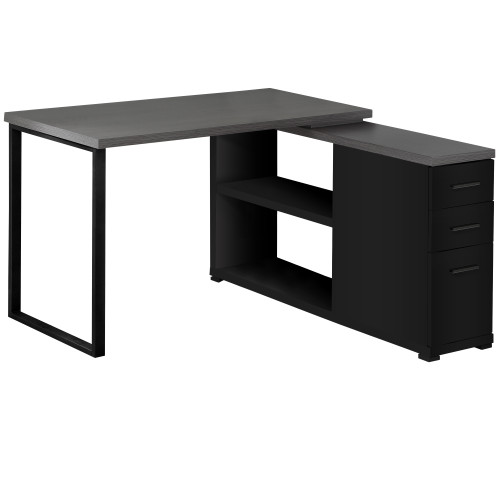 Homeroots Office Computer Desk, Black Grey, Particle Board Hollow Core Metal with Grey Top, 47.25" x 47.25" x 29.5"