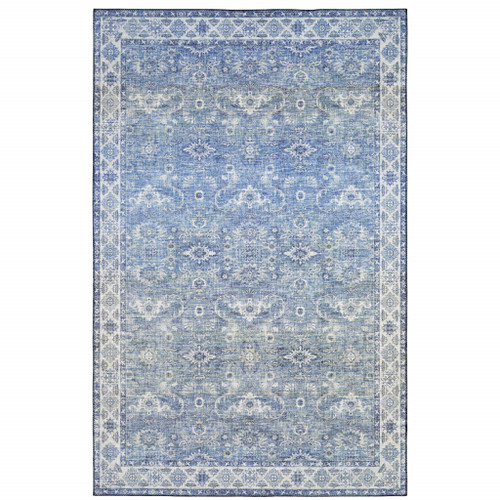 Homeroots Home Decor 9' X 12' Blue And Grey Oriental Power Loom Stain Resistant Area Rug