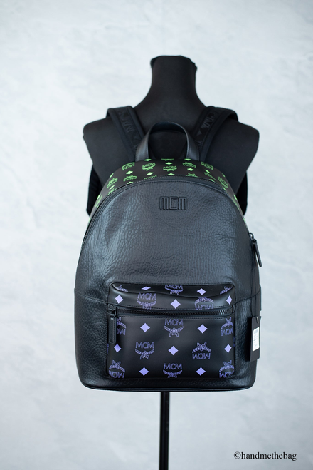 MCM Color Splash Green Purple Mixed Leather Backpack
