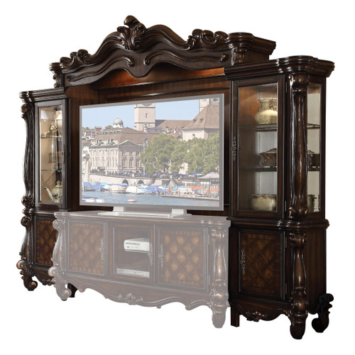 Homeroots Furniture Cherry Oak Wood Poly Resin Glass Entertainment Center, Cherry Oak Finish, 118 x 21 x 95 Inches