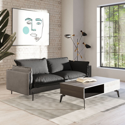 Homeroots Living Room Modern 87" Two Tone Grey Sofa, Grey, Reversible Cushions