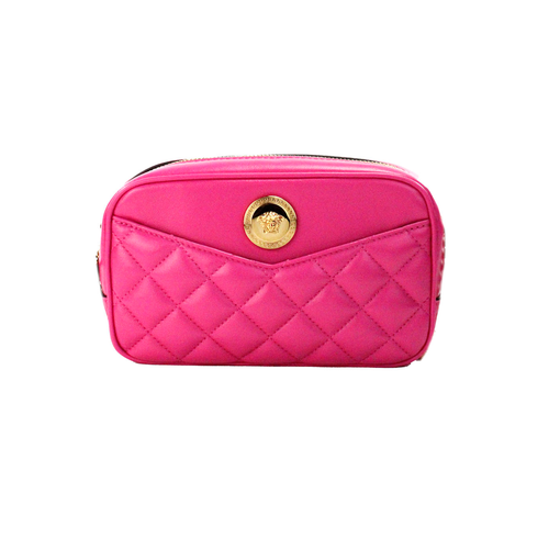 Versace Small Quilted Fuchsia Leather Chain Camera Crossbody