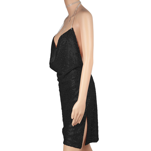 Sexy Women Chained Side Slit Backless Minidress 