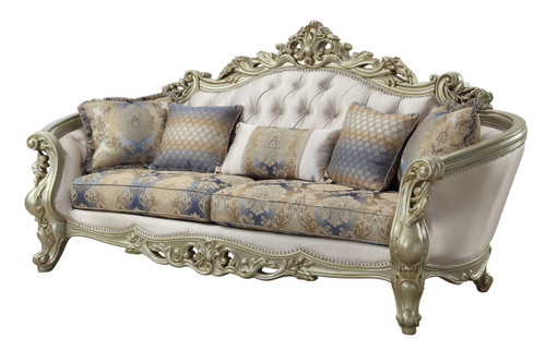 Homeroots 40" X 97" X 47" Fabric Antique White Upholstery Poly-Resin Sofa, with 5 Pillows