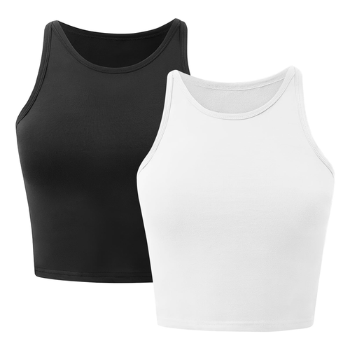 Women Sleeveless Cropped Tank Top High Neck Crop Racer