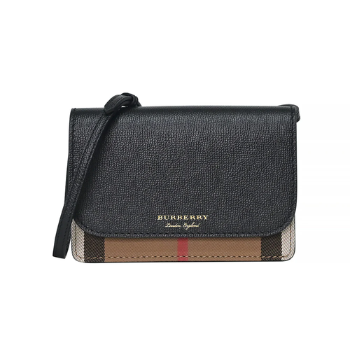 Burberry Hampshire Small House Check Black Leather Crossbody