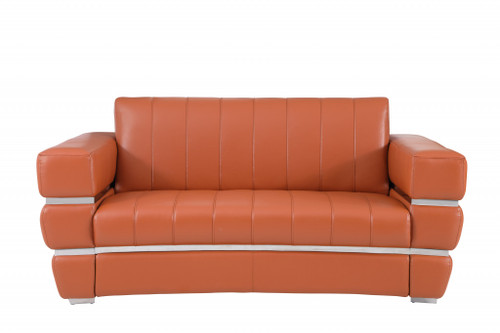 Homeroots Living Room 75" Camel Brown Italian Leather with Chrome Accents Love Seat