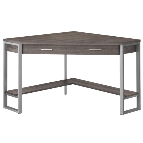 Homeroots 42" x 42" x 30" Dark Taupe Silver Particle Board Hollow Core Metal Computer Desk