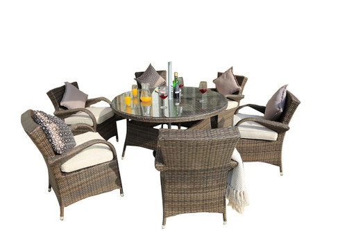 Homeroots Outdoor 211" X 55" X 32" Brown 7Piece Outdoor Dining Set with Washed Cushion