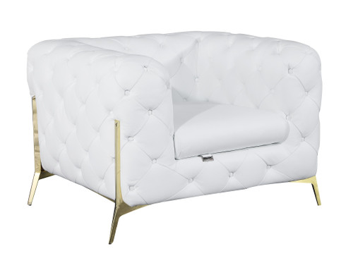 Homeroots Living Room Glam White and Gold Tufted Leather Armchair, White and Gold Finish, Tufted