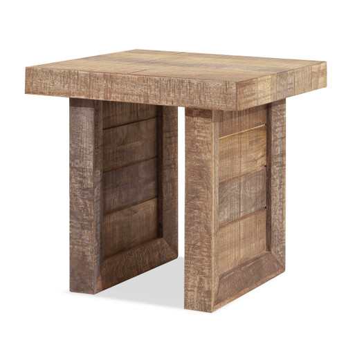 Homeroots Living Room Solid Wood Butcher Block Style End or Side Table