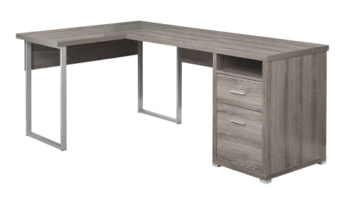 Homeroots 47.25" X 78.75" X 30" Dark Taupe Silver Particle Board Hollow Core Metal Computer Desk