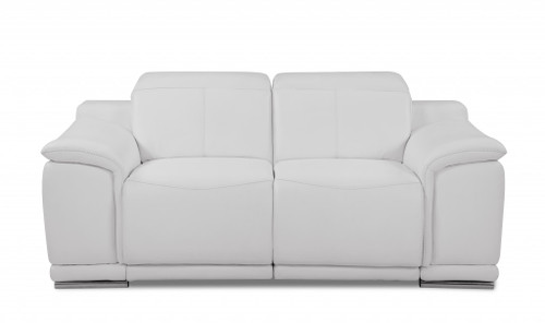 Homeroots Living Room 72" White Italian Leather Reclining Love Seat, White