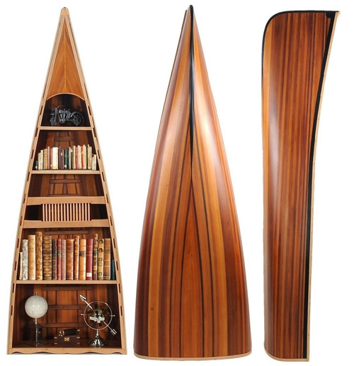 homeroots office Wooden Canoe Book Shelf, Wooden Finish, 31 x 90 x 20.5 inches