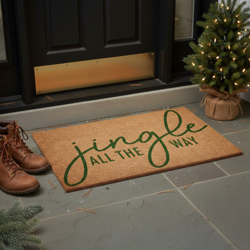 24" X 36" Brown And Green Christmas Outdoor Coir Door Mat