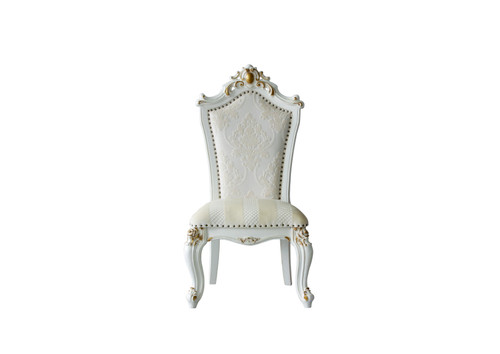 Homeroots Side Chair, Antique Pearl Finish, Faux Leather