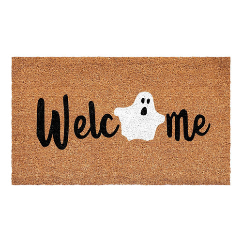 17" X 29" Black Natural And White Halloween Halloween Welcome Outdoor Coir Door Mat